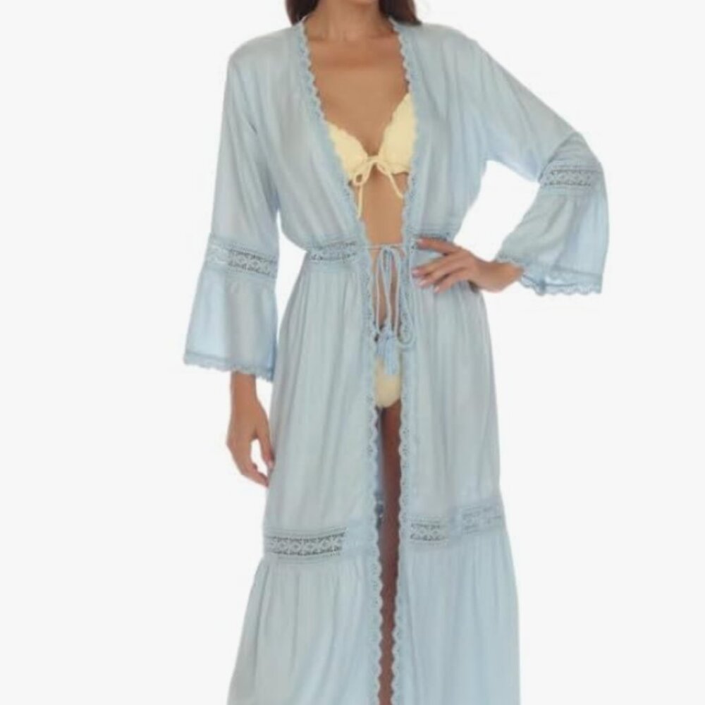 Raviya Women's Open-Front Lace-Inset 3/4-Sleeve Cover-up - Blue